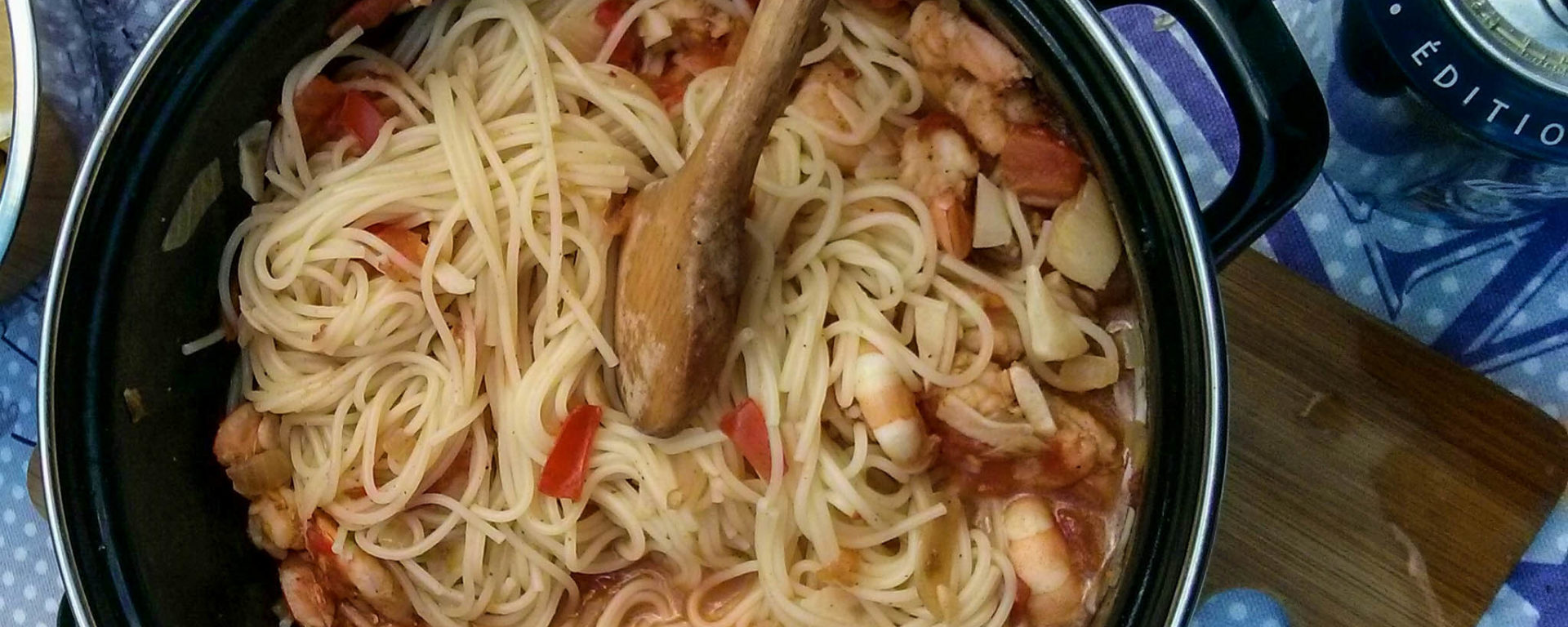 Kochen unterwegs - Crevetten mit Spaghetti und Knoblauch